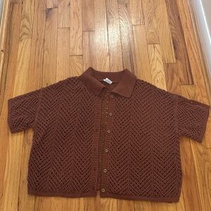 wild fable Brown Open Knit Short Sleeve Cardigan
